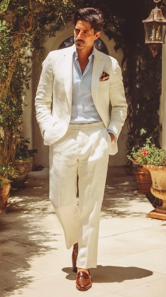 White summer wedding suit
