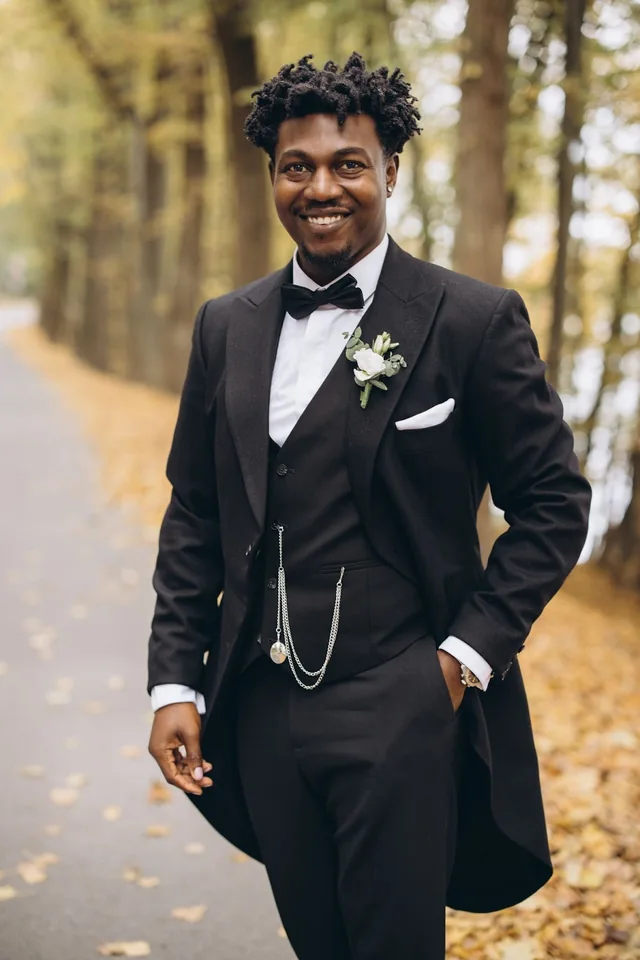 Groom in a black formal tuxedo